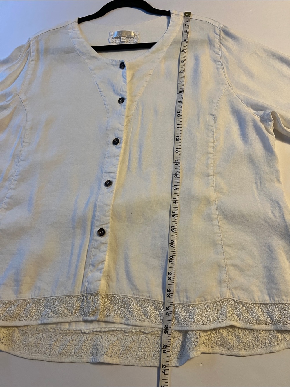Kleen White Cream Lace-Trim Button-Front Blouse XL Boho Cottagecore Resortwear - Picture 6 of 11